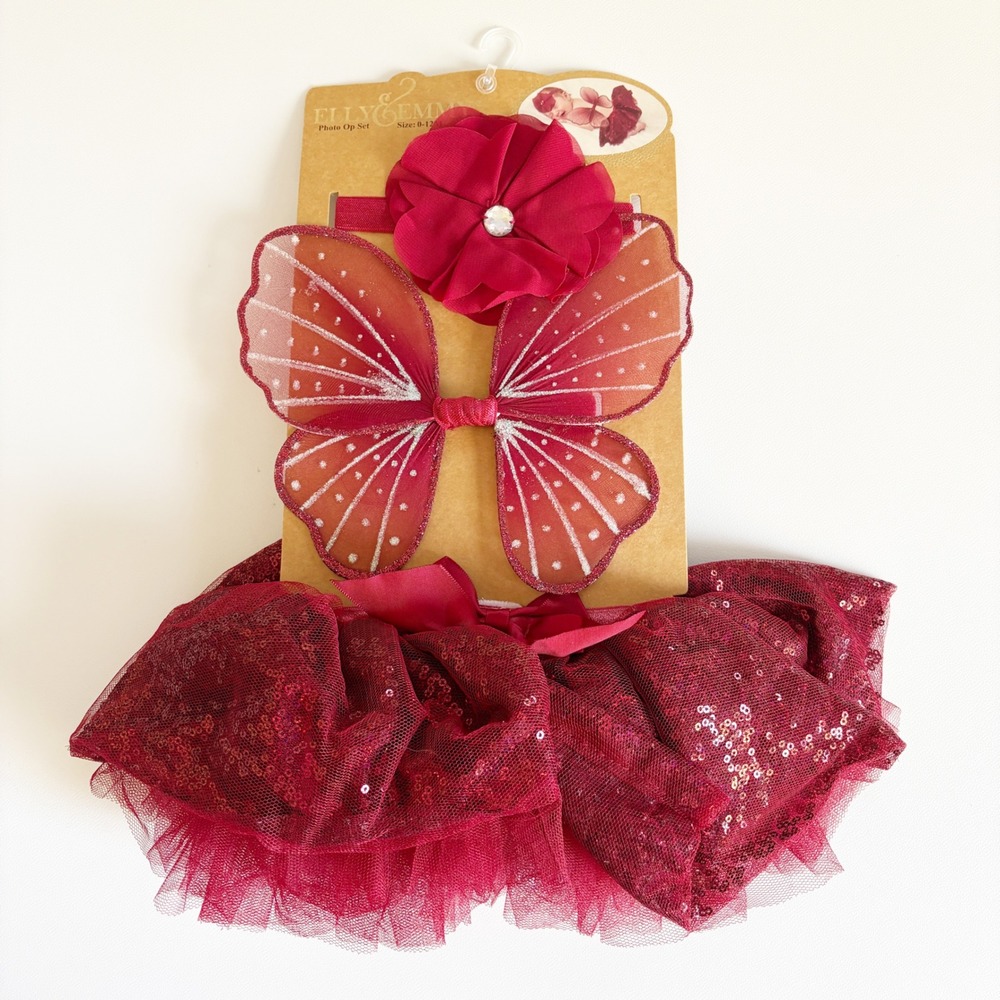Elly & Emmy‎ Baby Girls Burgundy Sequin Butterfly Fairy Photo Op Tutu Set 0-12M